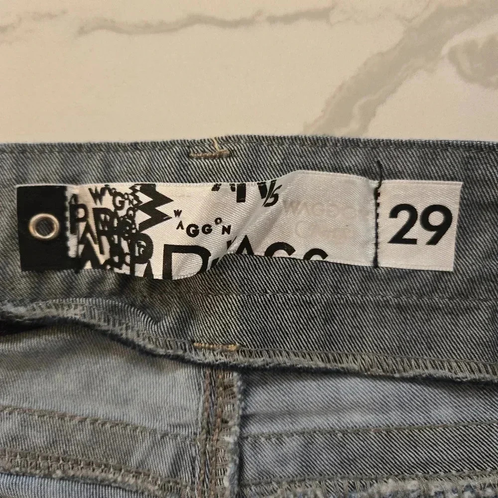 Waggon Paris Abstract Art Low Rise Stretch Straight Leg Jeans Blue Size 29 - Picture 10 of 12